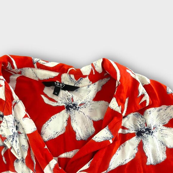 Vero Moda 1987 Red White Floral Button-Up Blouse Size M Vintage Style Shirt - Picture 3 of 8
